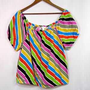 Charter Club Women’s Striped Peasant Top XL Multicolor Short Sleeve